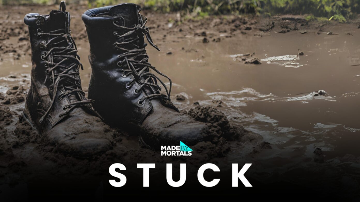 A boot stuck in the mud.