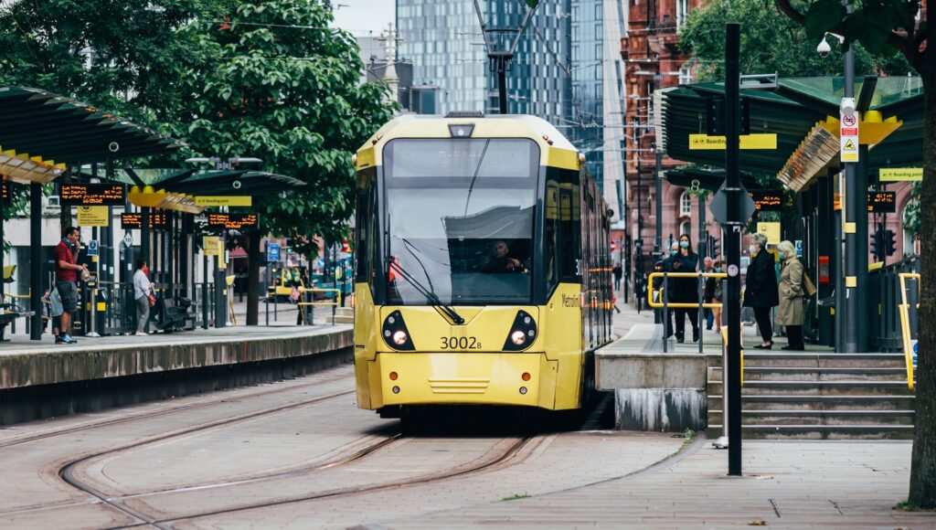 Manchester Metrolink tram at St Peter's Square.
