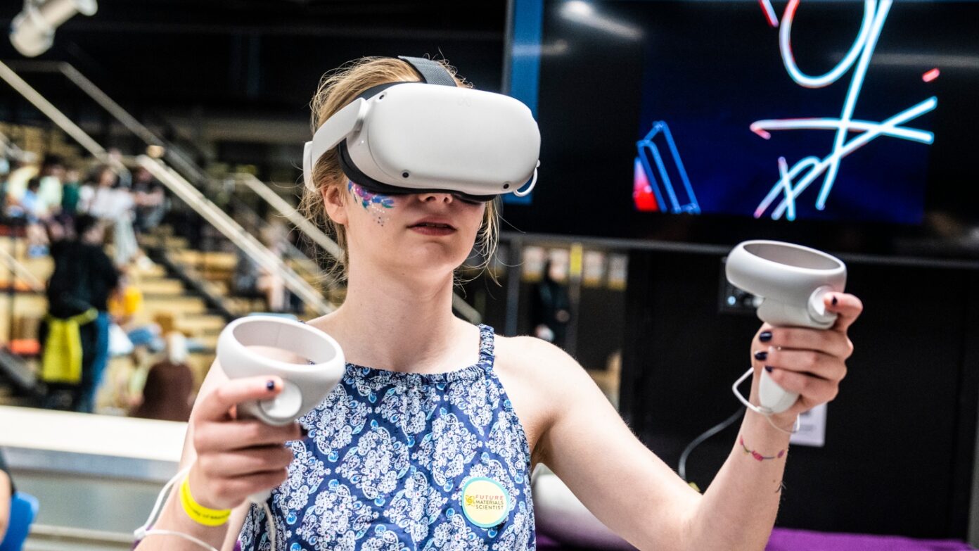 Girl using a virtual reality headset.
