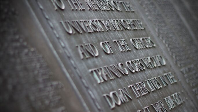 Close up of University war memorial.