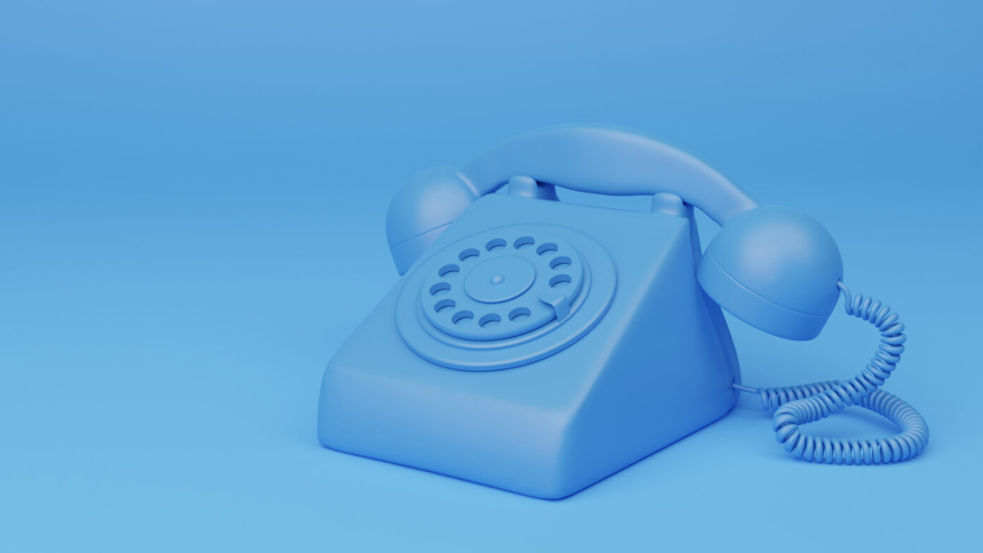 A blue telephone.